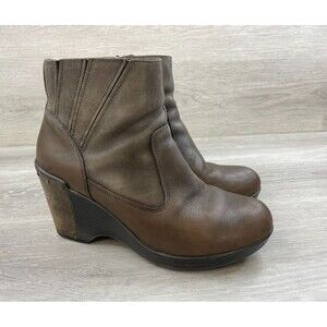 Dansko Faith Women's 9.5 Brown Leather Side Zip Studded Wedge Biker Ankle Bootie
